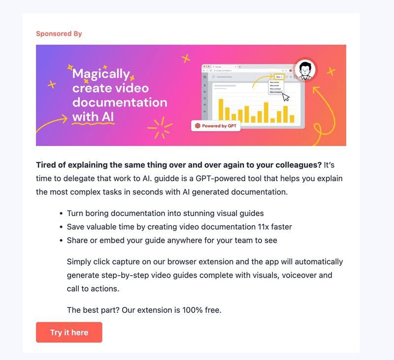 Guidde product hunt sponsored placement email