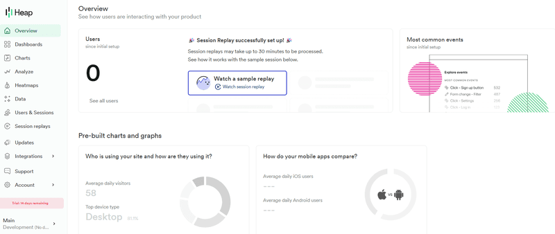 Heap dashboard