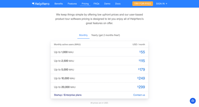 HelpHero pricing.