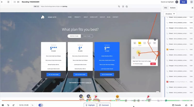 Hotjar session recording - customer analytics software