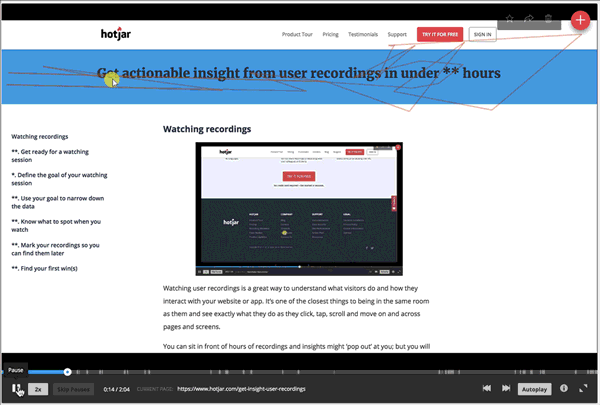 Session recording in Hotjar