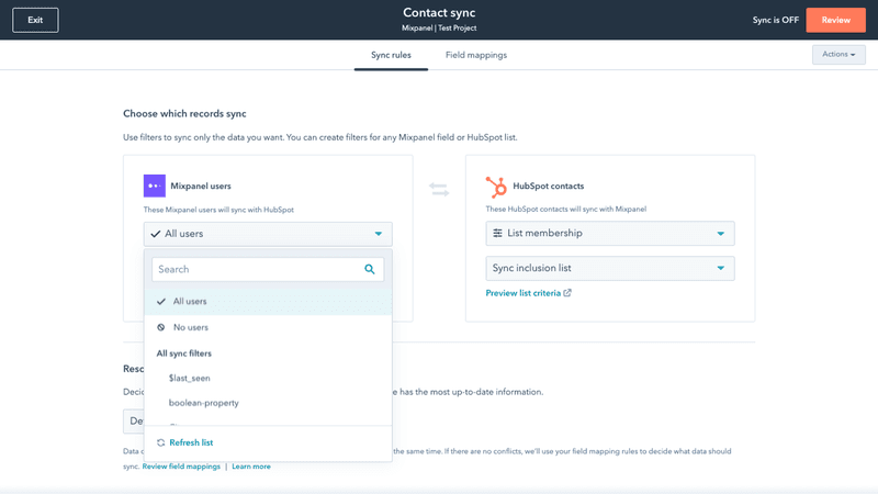 Mixpanel integrations: Hubspot