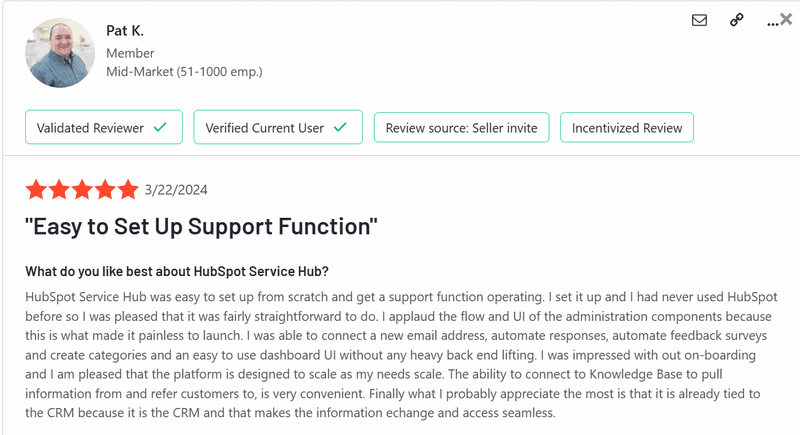 HubSpot review on G2.