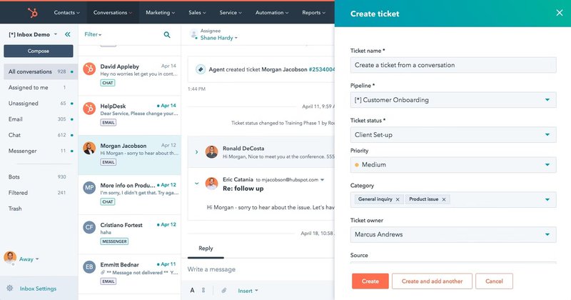 Hubspot customer support ticket creation