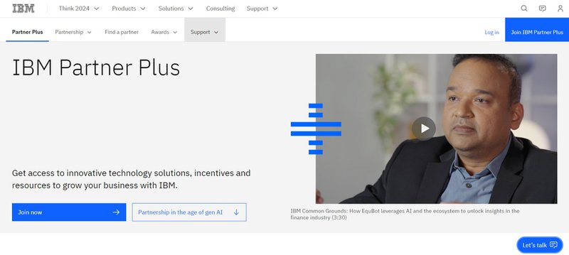 The landing page of the IBM Partner Plus program