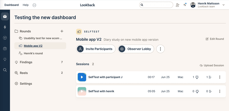 Lookback dashboard