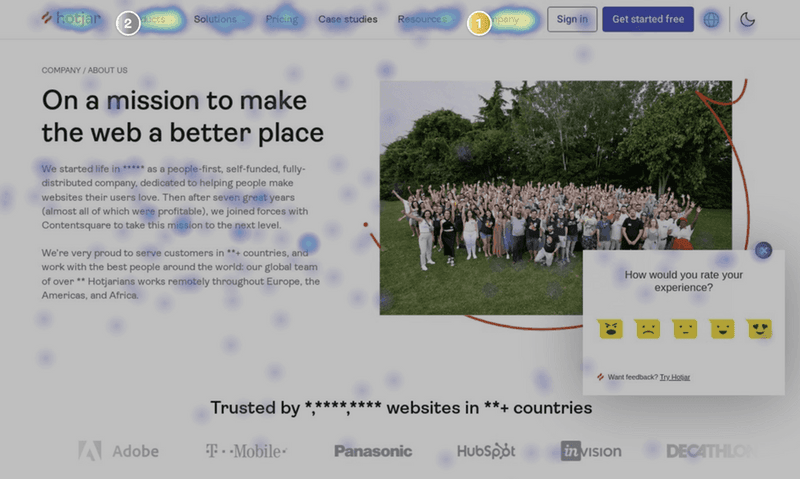 Hotjar's homepage heatmap