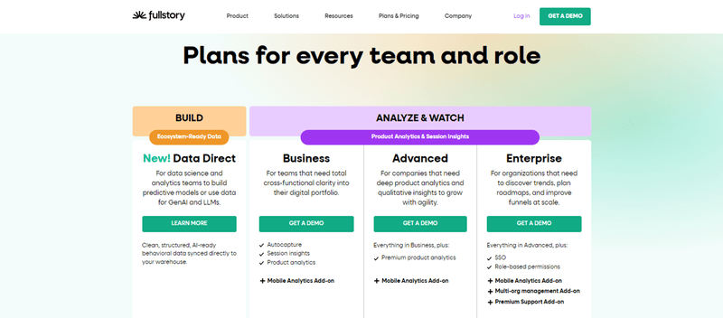 Fullstory's pricing page
