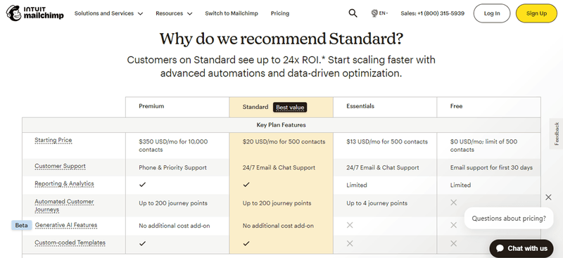 Mailchimp's pricing page