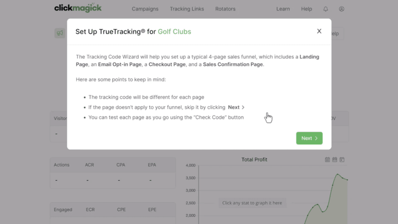 View of a pop-up on ClickMagick explaining the TrueTracking feature