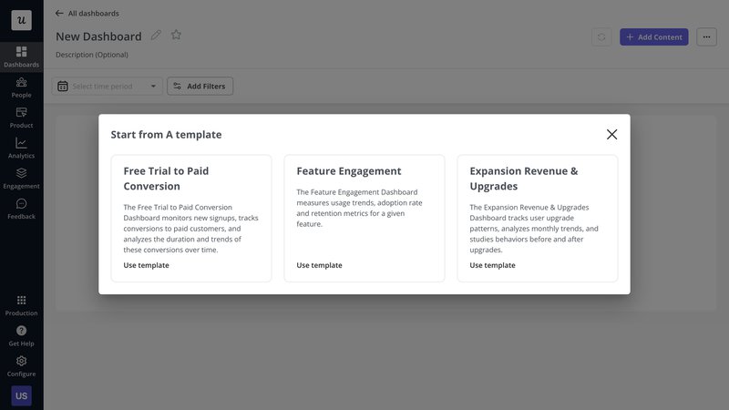 dashboard template selection pane