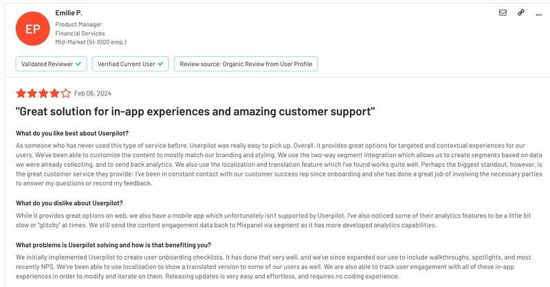 userpilot review -track user sentiment