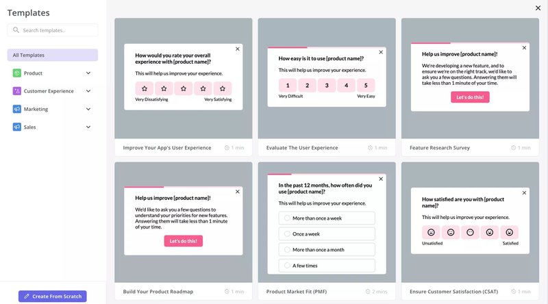 Userpilot survey template library.