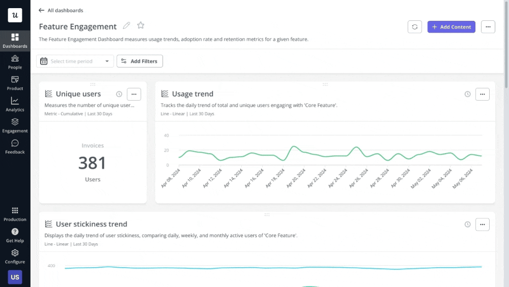 Userpilot feature engagement dashboard