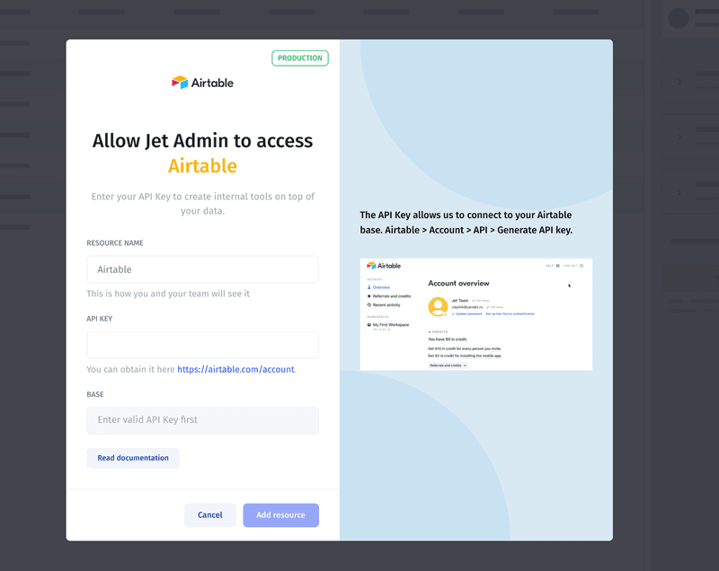 Jet Admin and Airtable collaboration