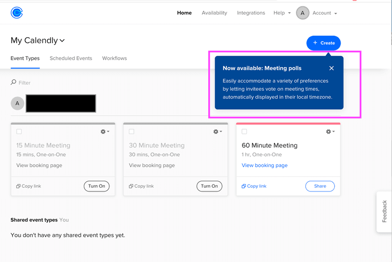 Screenshot of Calendly tooltip.
