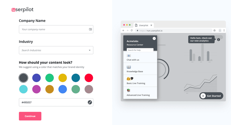 Screenshot of userpilot user onboarding flow (personalization).