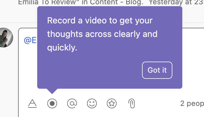 Screenshot of Asana tooltip.