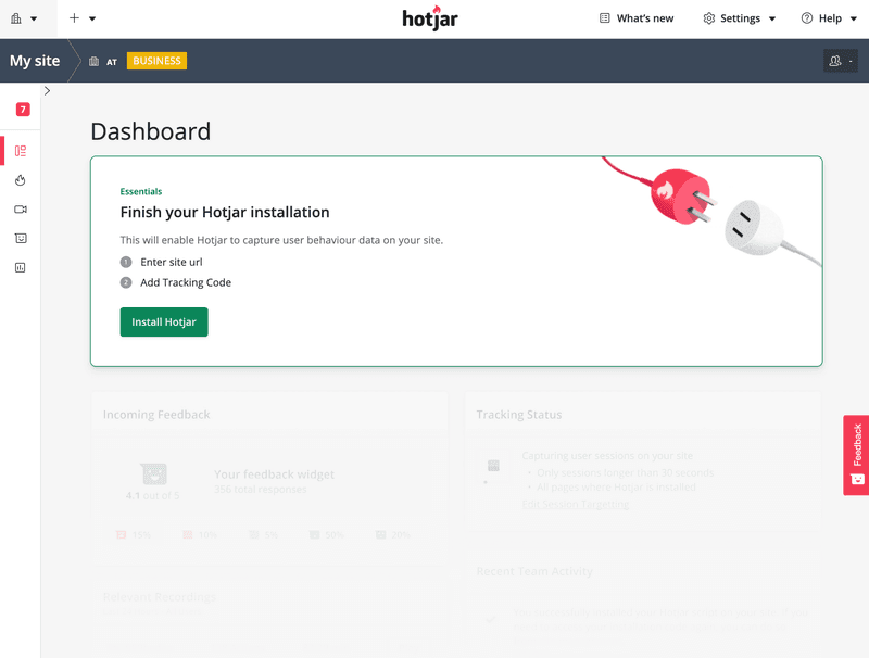 Screenshot of Hotjar onboarding flow.