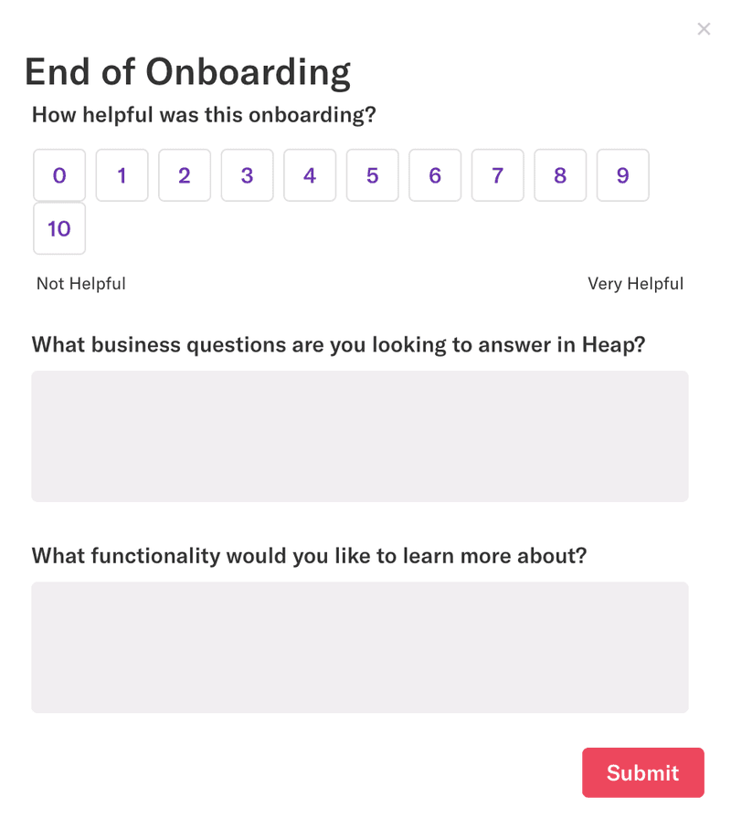 Screenshot of Heap onboarding flow.