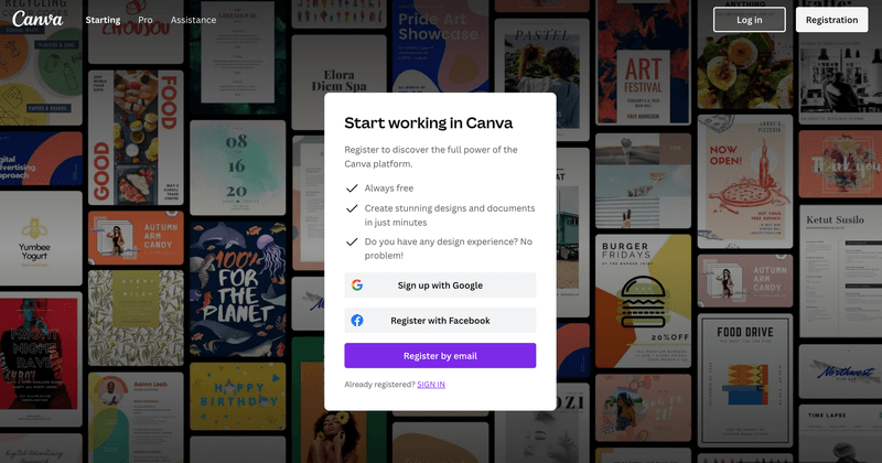 Screenshot of Canva signup screen.