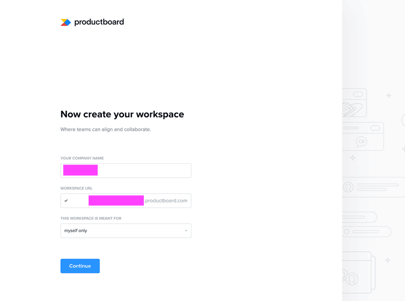 Screenshot of Productboard onboarding flow.