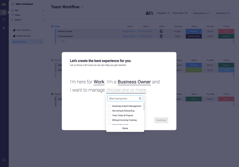 Monday.com onboarding microsurvey