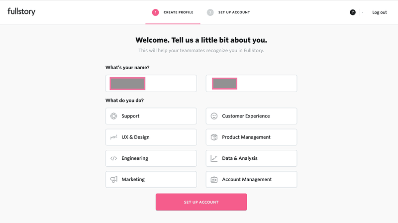 Screenshot of Fullstory signup page.