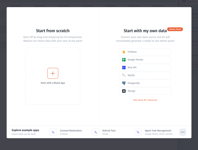 Jet Admin app building