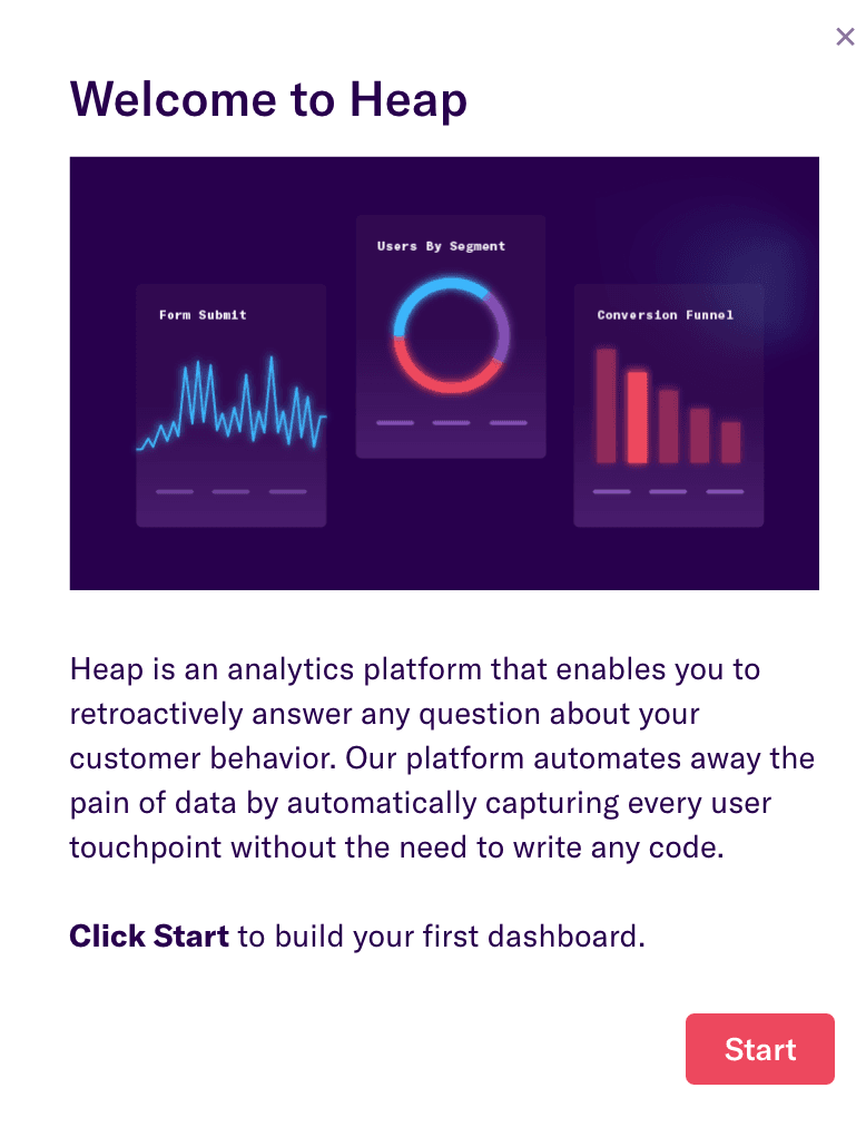 Screenshot of Heap onboarding flow.