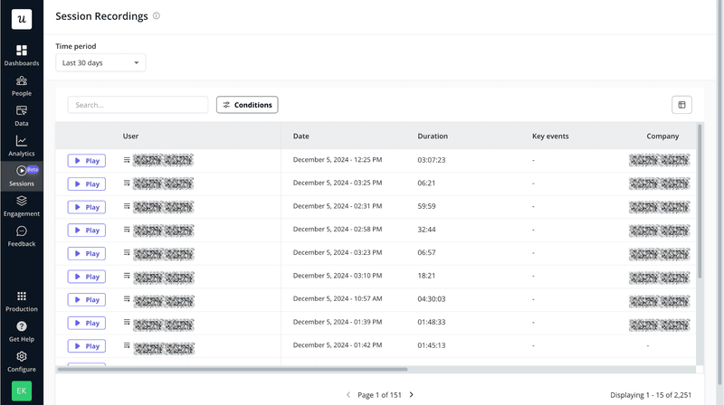Userpilot masks sensitive user data during recording.