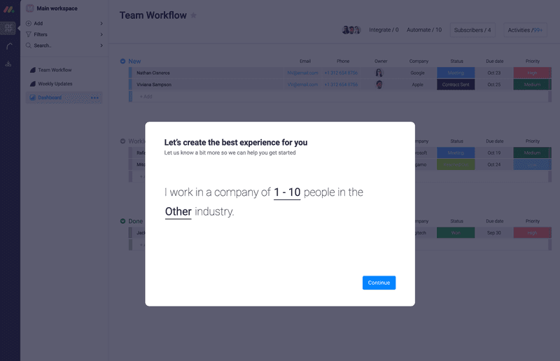 Monday.com onboarding microsurvey