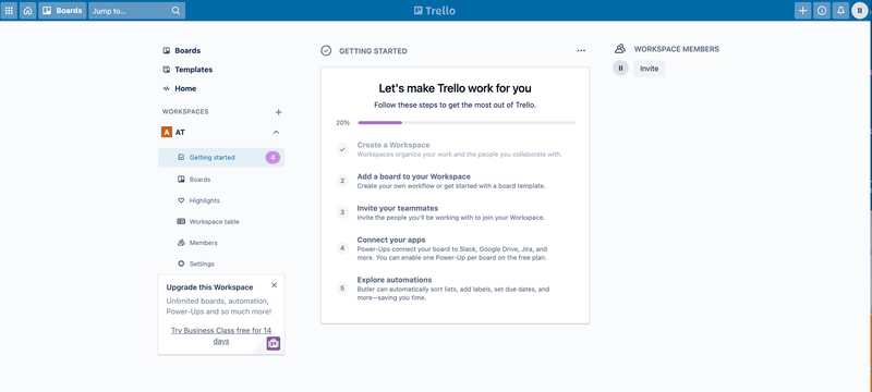 Screenshot of Trello onboarding flow (checklist).