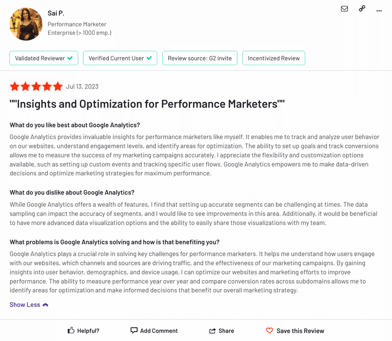 A satisfied review on Google Analytics.