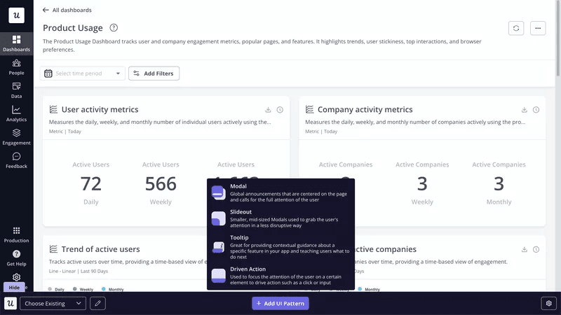 Create UI patterns with Userpilot’s visual editor.
