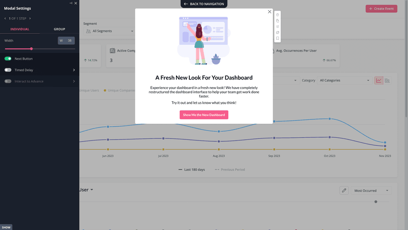 Userpilot in-app announcement modal