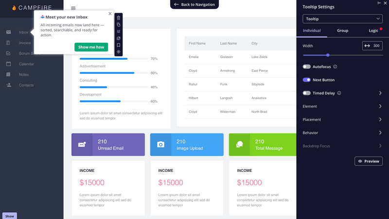 Product update tooltip created in Userpilot.