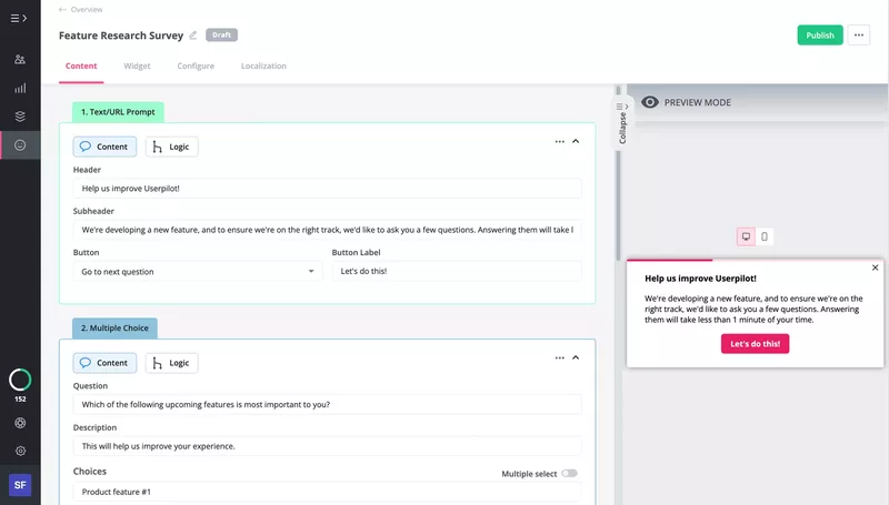 Market validation methods: in-app survey