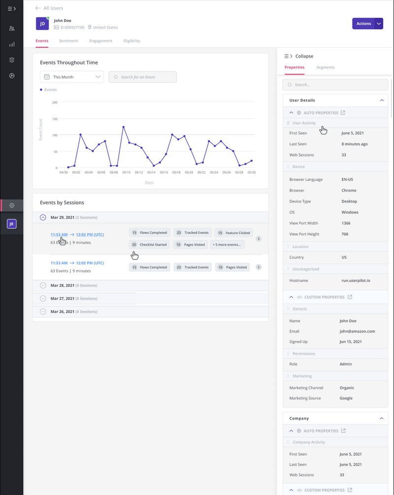 Individual user analytics in Userpilot.