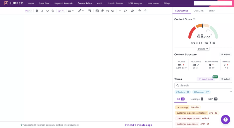 Surfer SEO content editor
