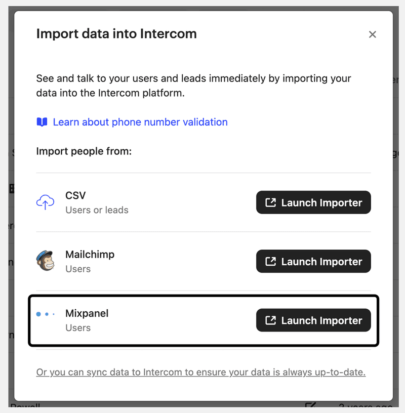 Mixpanel integrations: Intercom