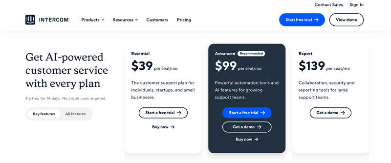 Intercom pricing
