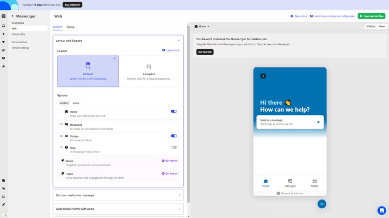 A screenshot of Intercom's messenger design page