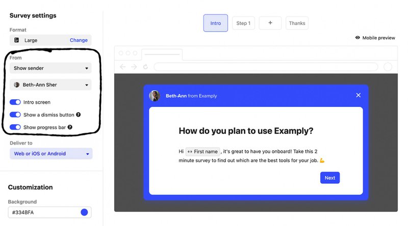 Intercom welcome survey example