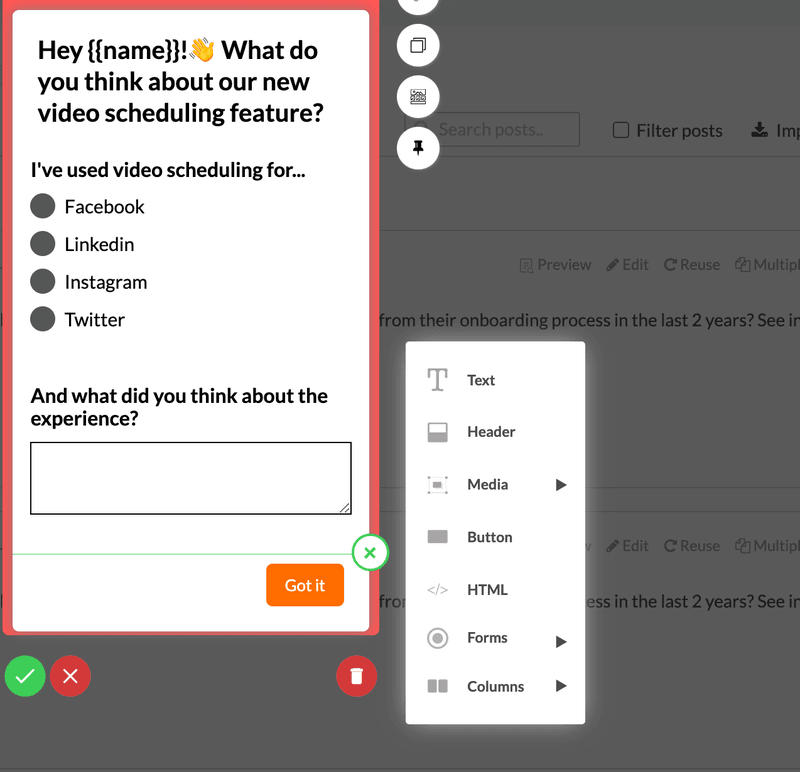 Use micro surveys to collect user feedback