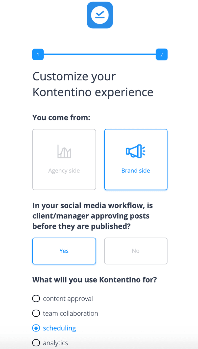 Kontentino welcome screen