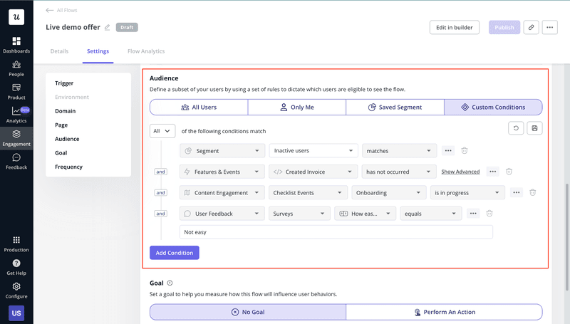 live demo offer flow settings