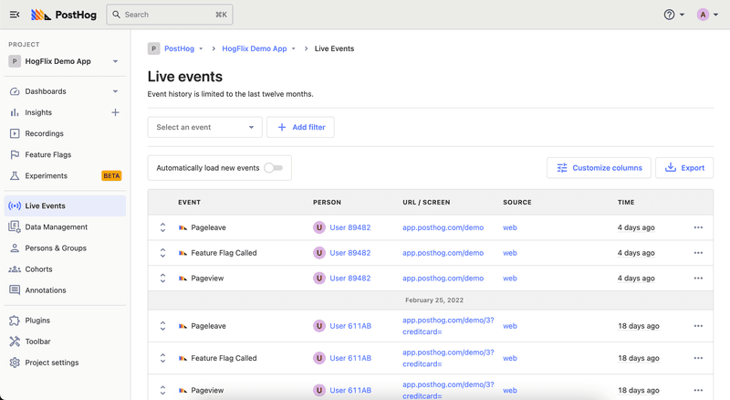 posthog event tracking tool