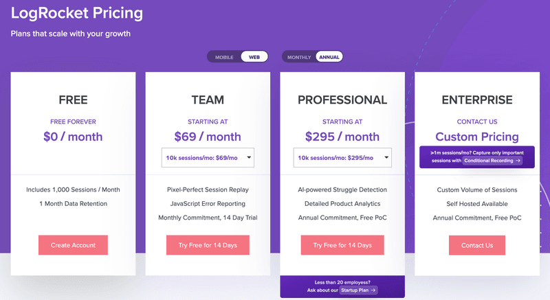 logrocket session replay pricing