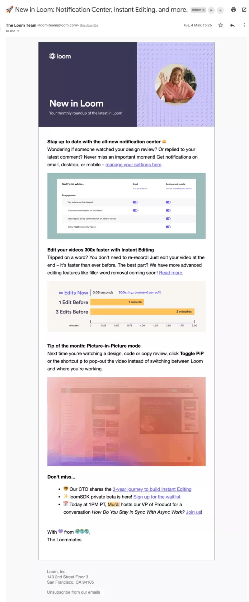 New product release emails: Loom